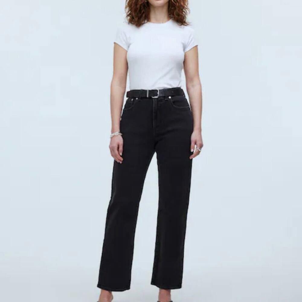 Madewell Curvy 90s Straight Leg Jeans Black Magic Pockets Belmare Wash 25 NWT